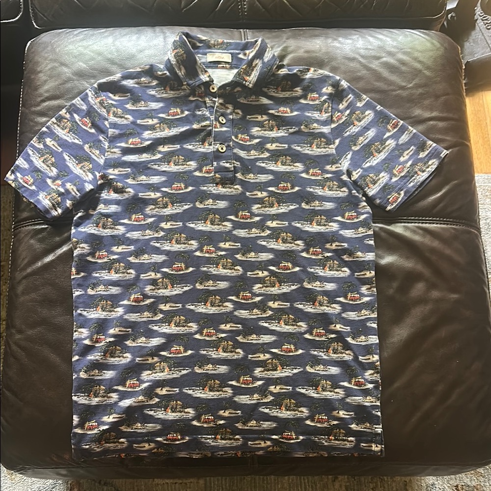 Altea Beach Surf Print Blue Polo Shirt